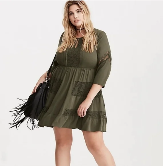 torrid green lace dress Torrid 0x Green Lace Ruffle Mini Dress